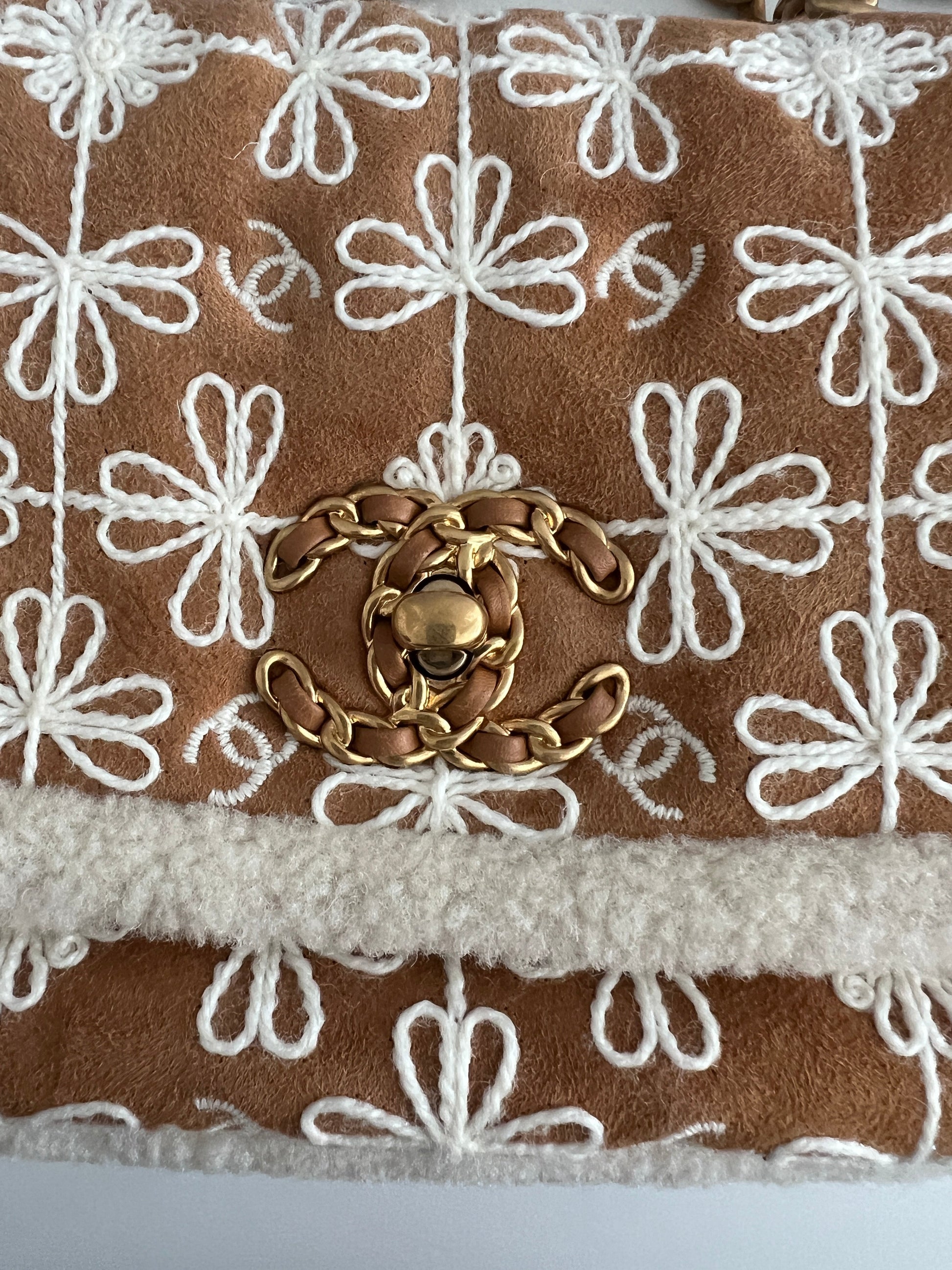 Chanel embroidered shearling 19bag