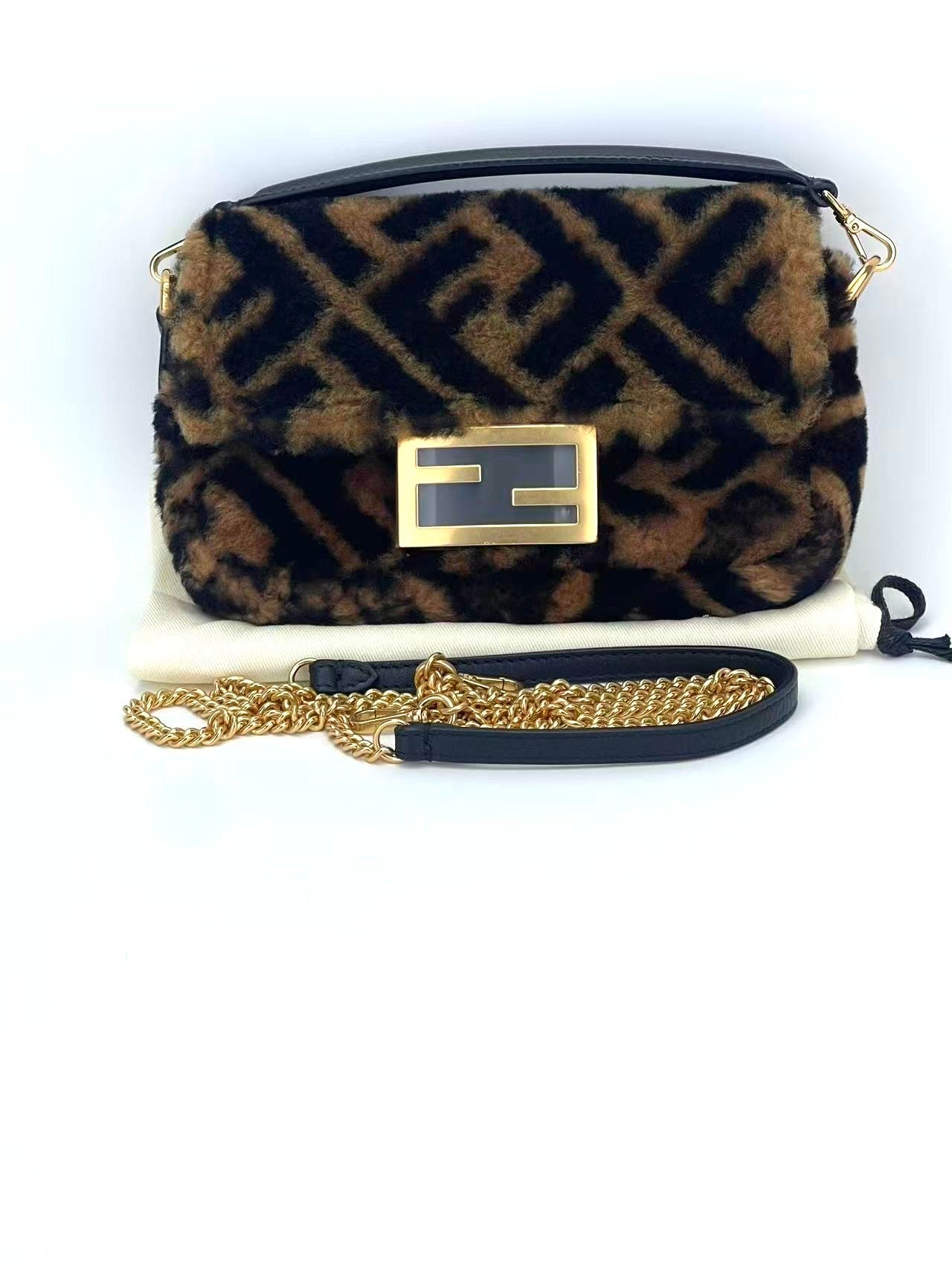 Fendi Mini FF Shearling Baguette