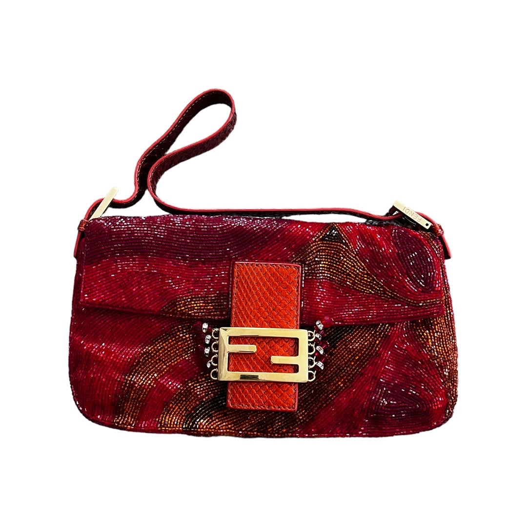 Fendi Stunning Fendi red beaded baguette with crystal hangers