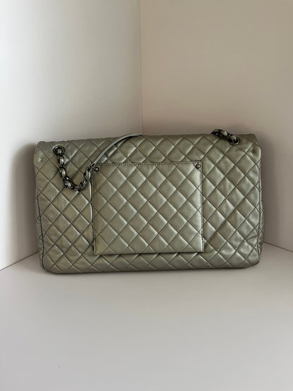Chanel Classic Flap XXL Silver Leather Travel Bag