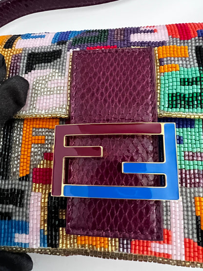 Fendi multi-color beaded FF baguette