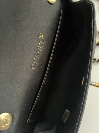 Chanel classic flap mini black satin gold hardware shoulder bag