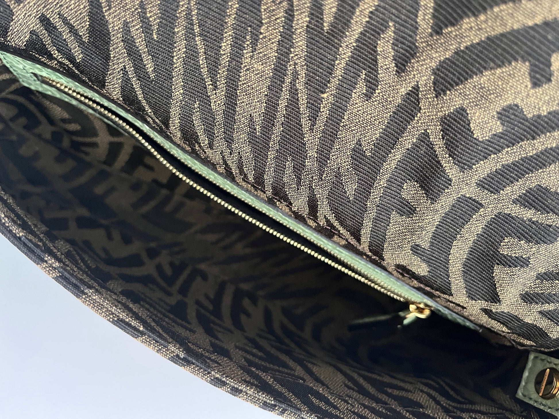 Fendi baguette FF embroidery gold hardware shoulder bag