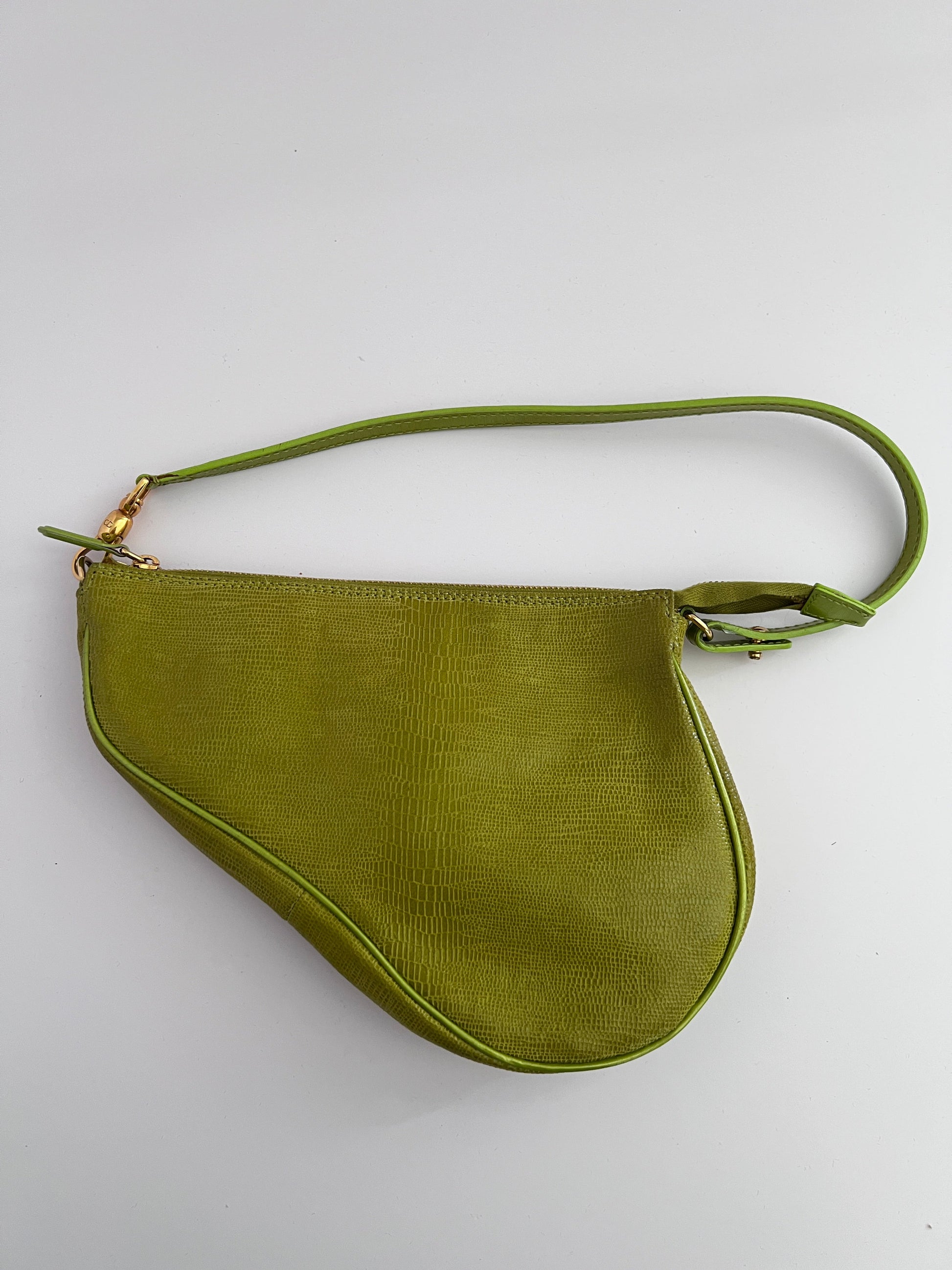 Dior Vintage Small Green Embossed lizard saddle bag