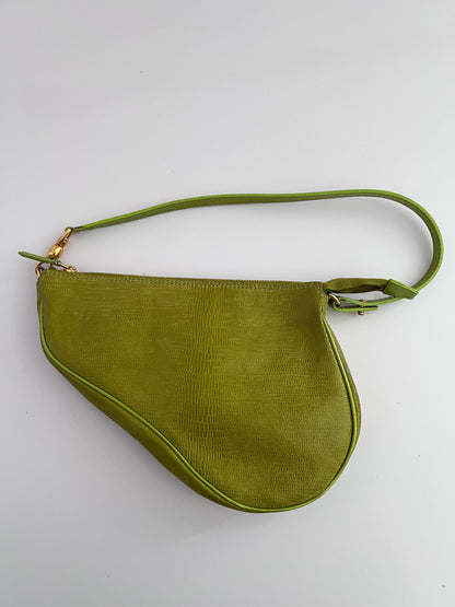 Dior Vintage Small Green Embossed lizard saddle bag