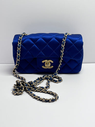 Vintage Chanel cornflower extra mini satin flap bag