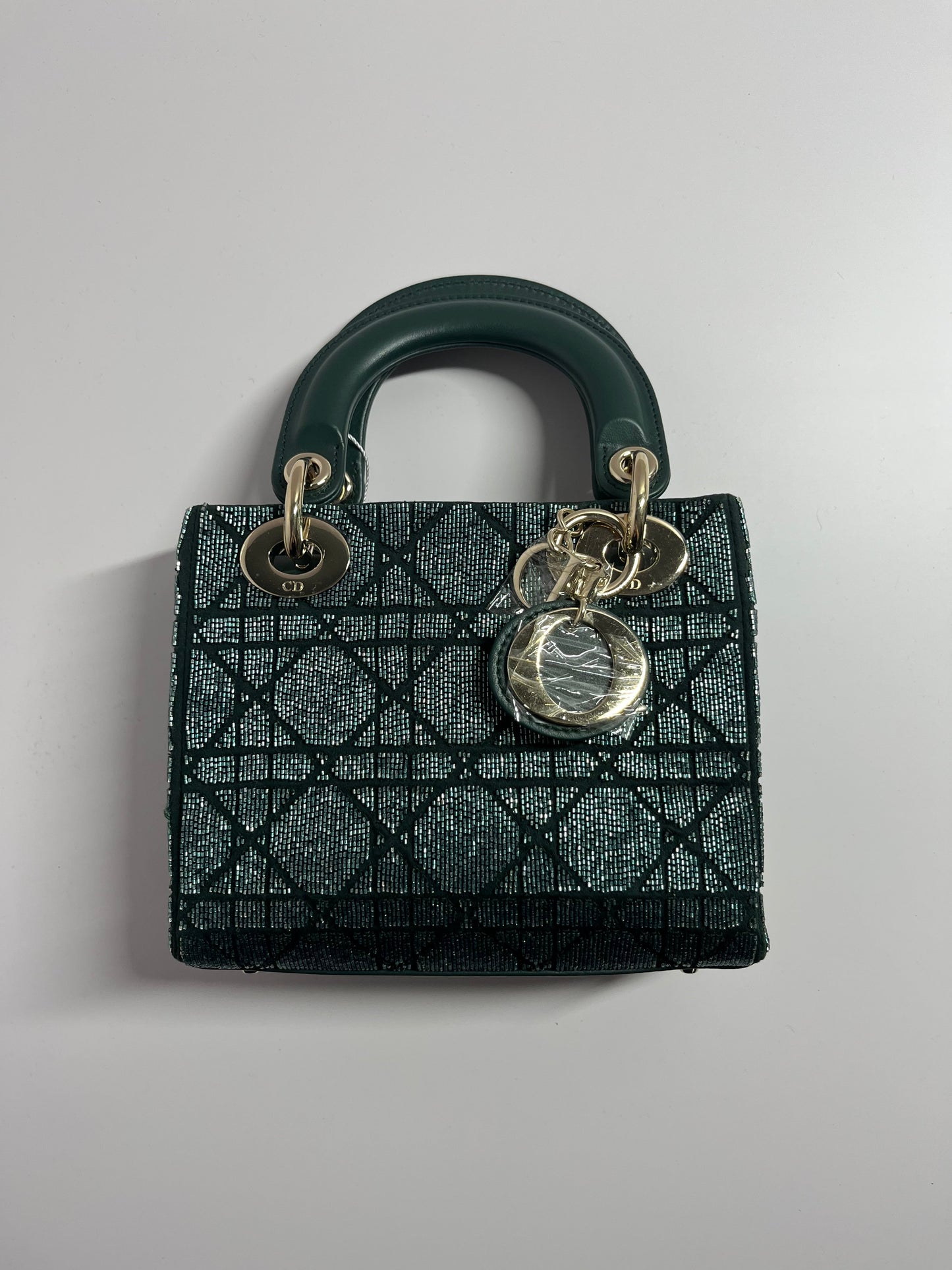 Dior lady dior mini dark green beaded shoulder bag