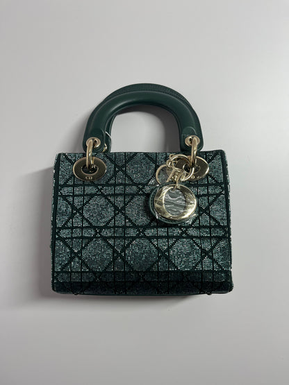 Dior lady dior mini dark green beaded shoulder bag