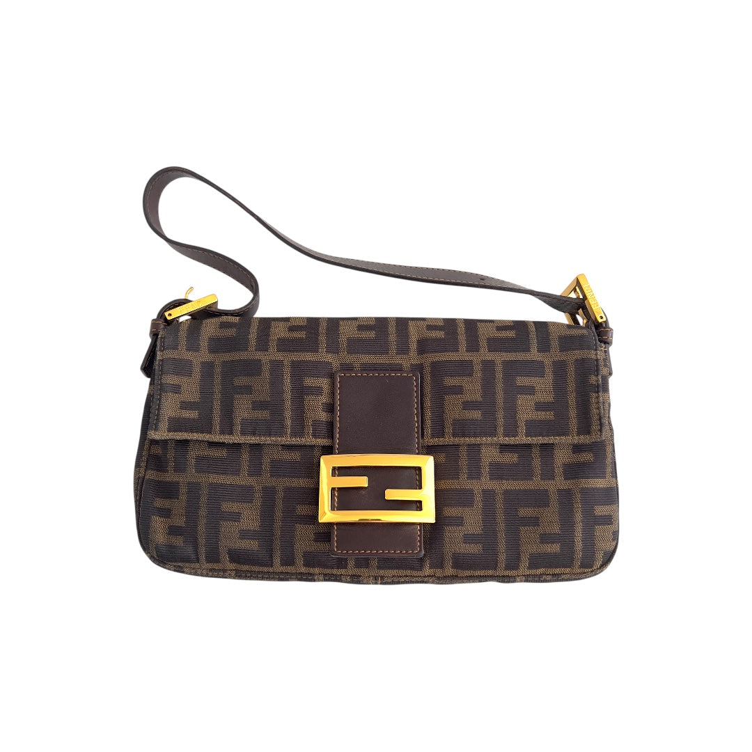 Vintage Fendi Gold-tone Hardware Zucca Baguette