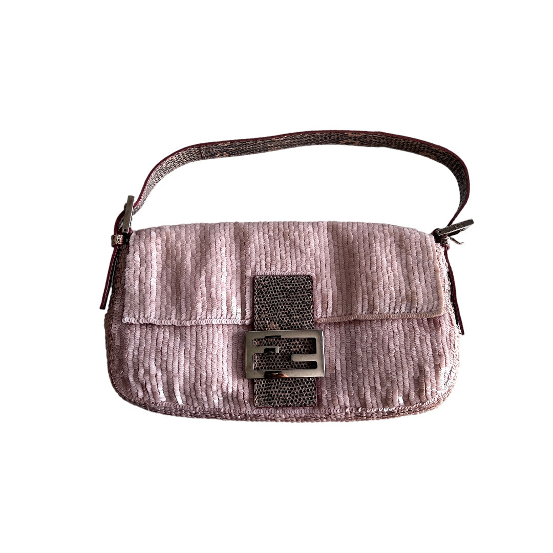 Fendi Vintage Fendi Sakura pink sequin baguette