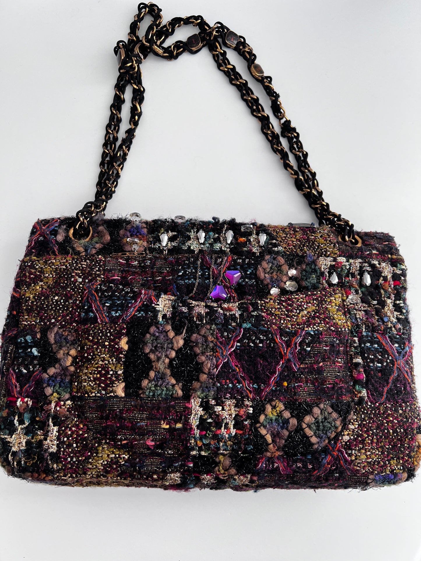 Chanel tweed crystal embellished Paris Byzance reissue 2.55 flap bag jumbo size