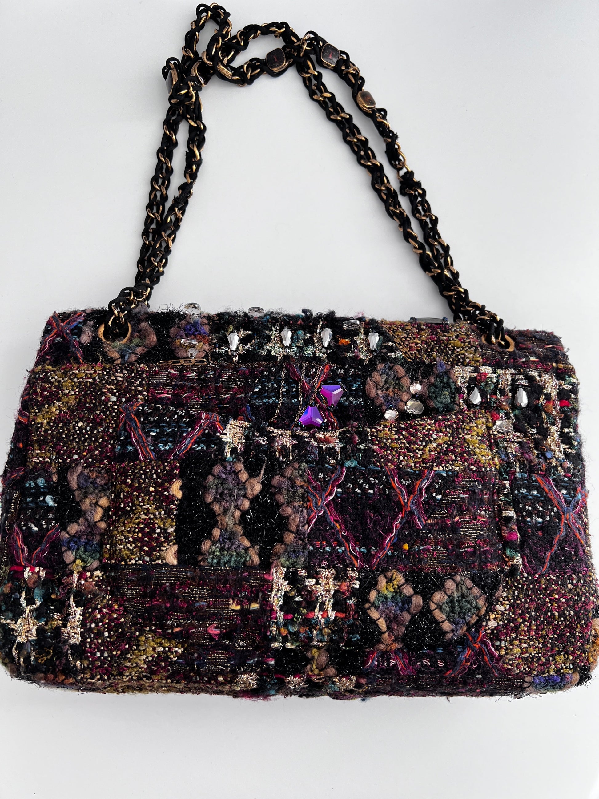 Chanel tweed crystal embellished Paris Byzance reissue 2.55 flap bag jumbo size