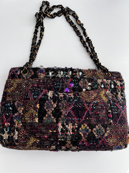 Chanel tweed crystal embellished Paris Byzance reissue 2.55 flap bag jumbo size