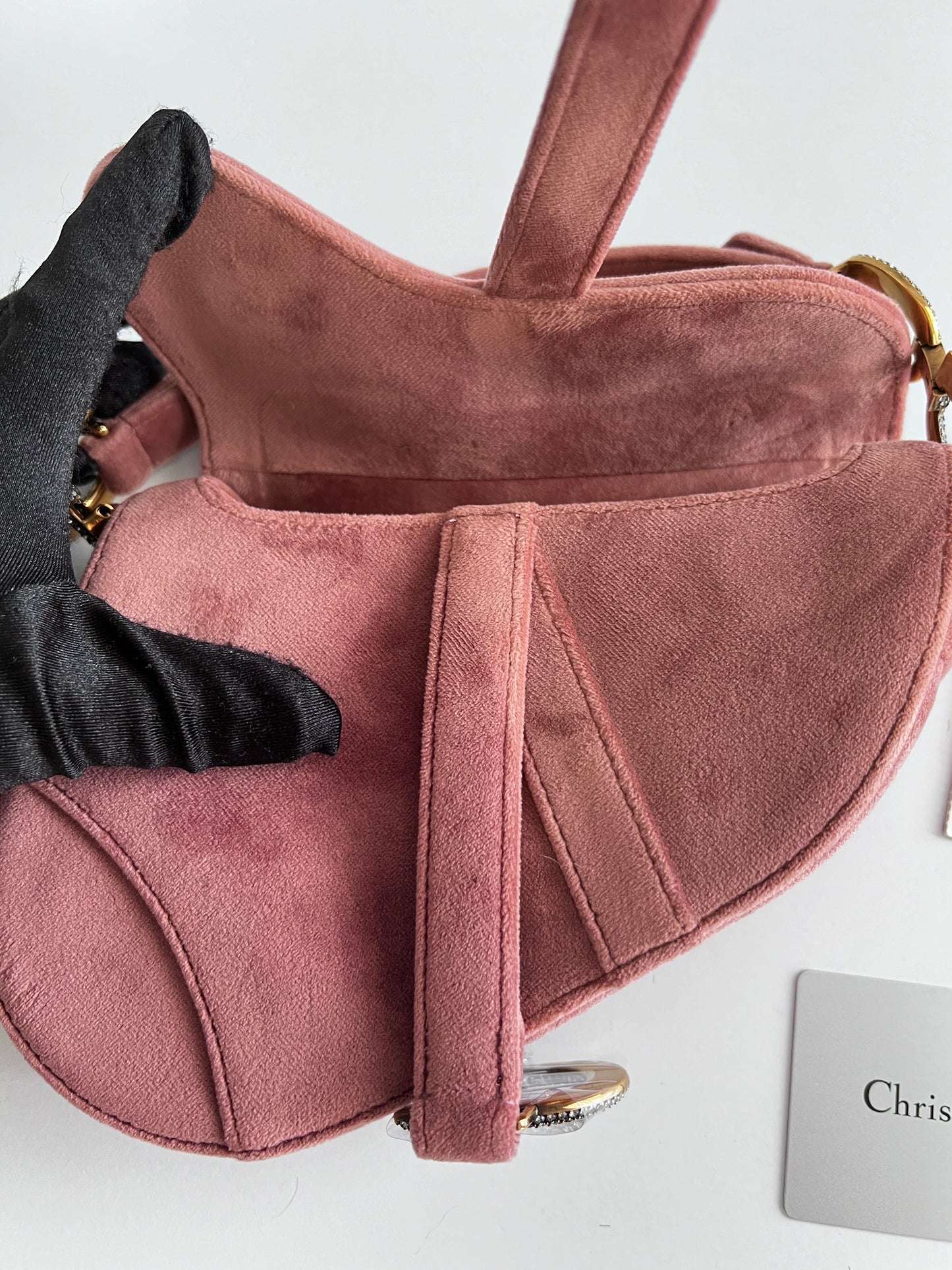 Dior mini rose pink velvet saddle bag