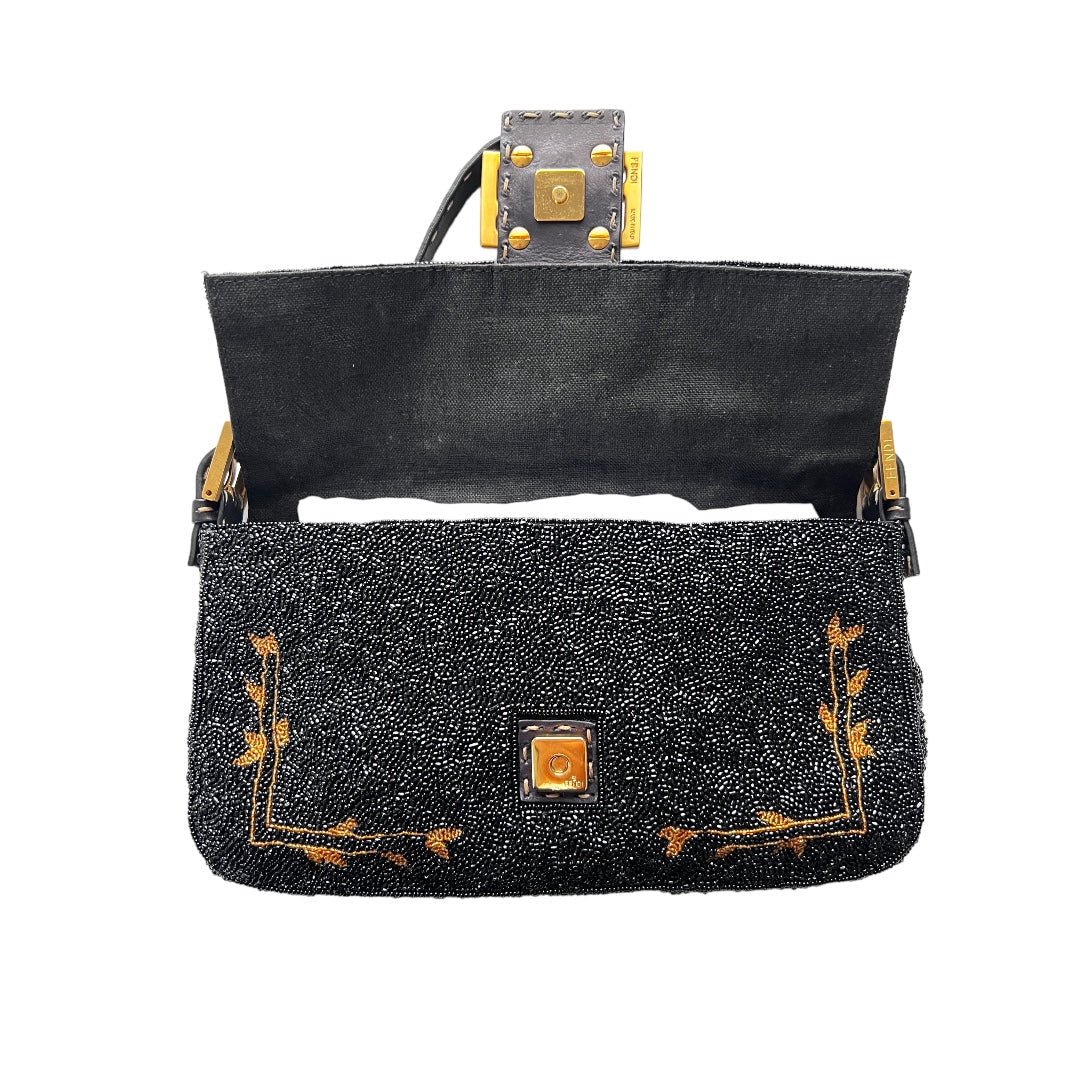 Pre-owned Rare Fendi cross stitch floral pattern beaded baguette