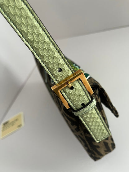 Fendi baguette FF embroidery gold hardware shoulder bag