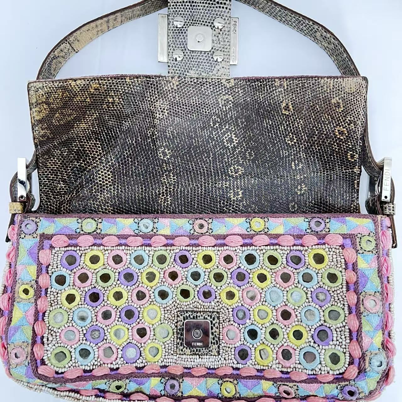 Fendi Baguette Multicolor mirror silver hardware shoulder bag