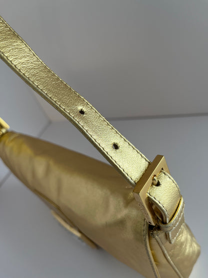 Fendi baguette vintage gold leather shoulder bag