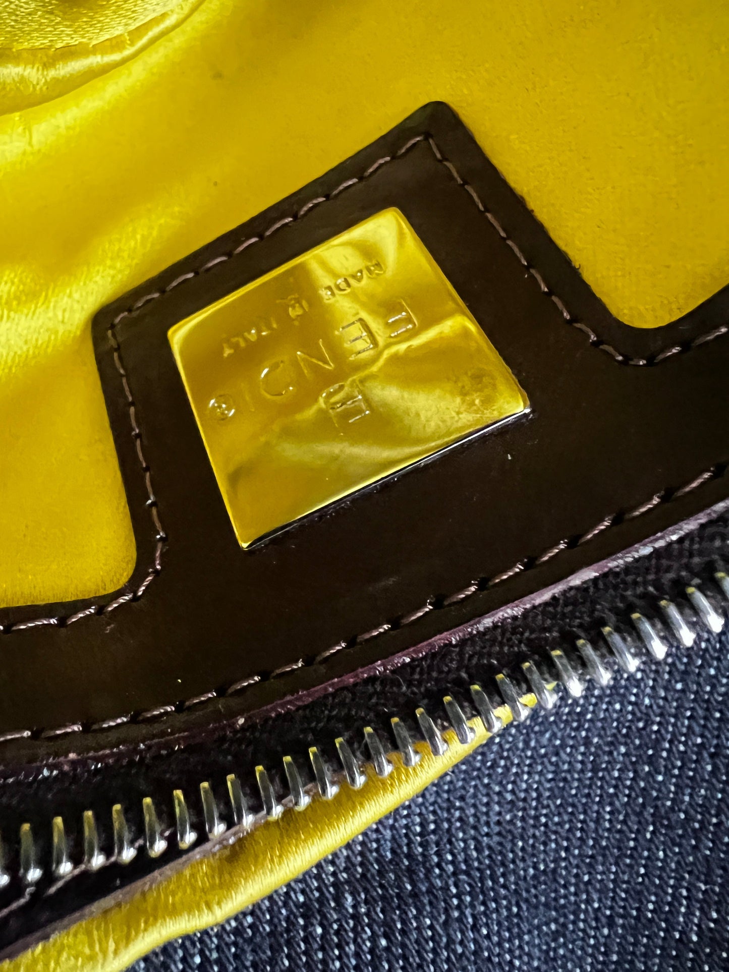 Fendi Floral Beaded Embroidered Denim Baguette