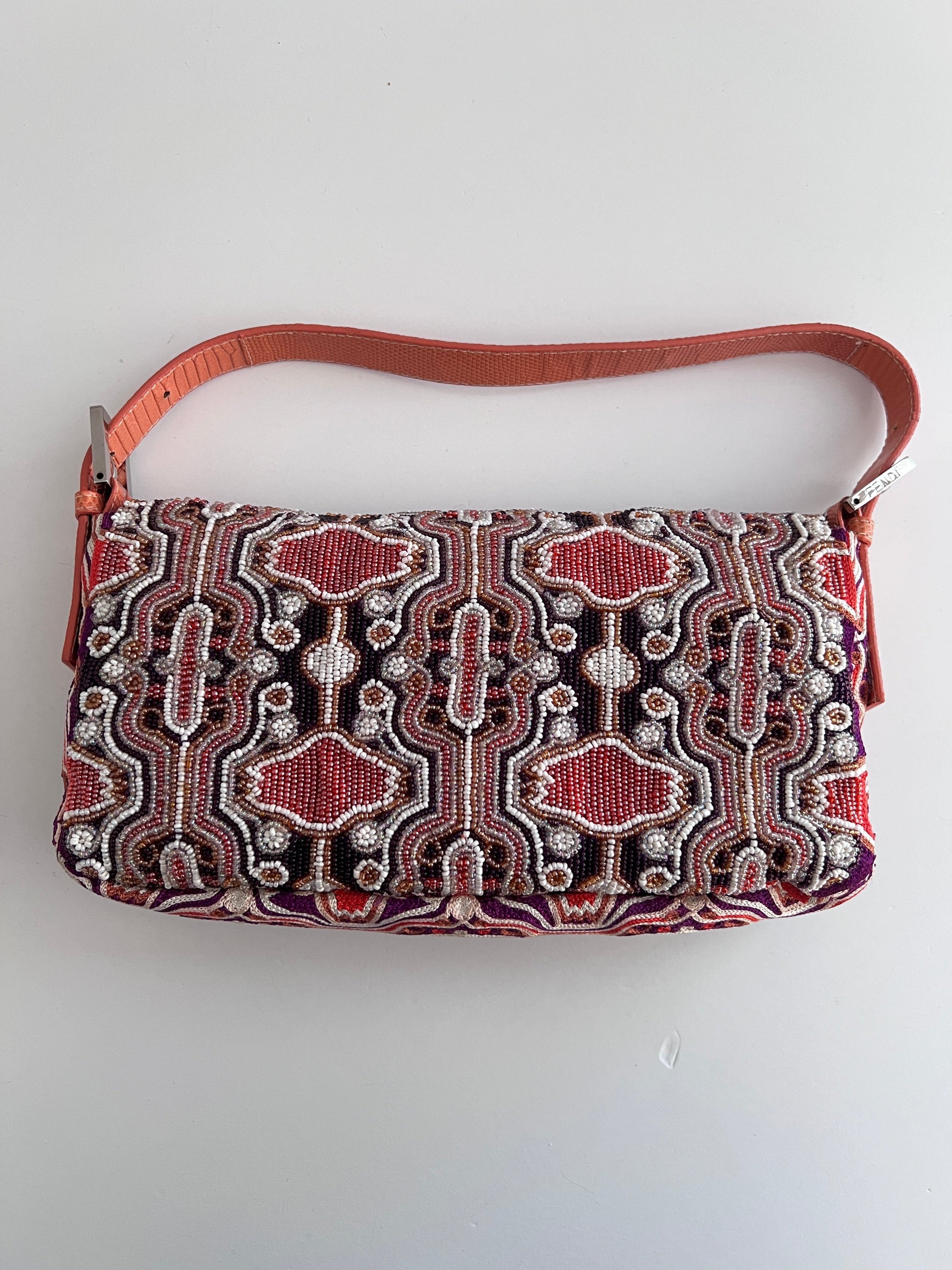 Fendi orange beaded embroidered baguette