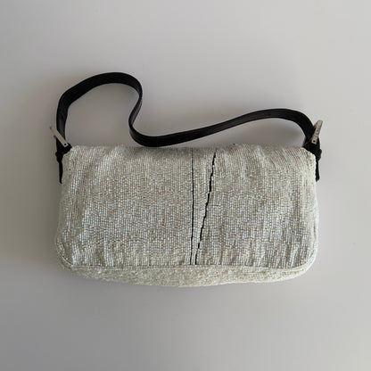 Vintage Fendi White& Black “Spider web”Beaded Baguette Rare