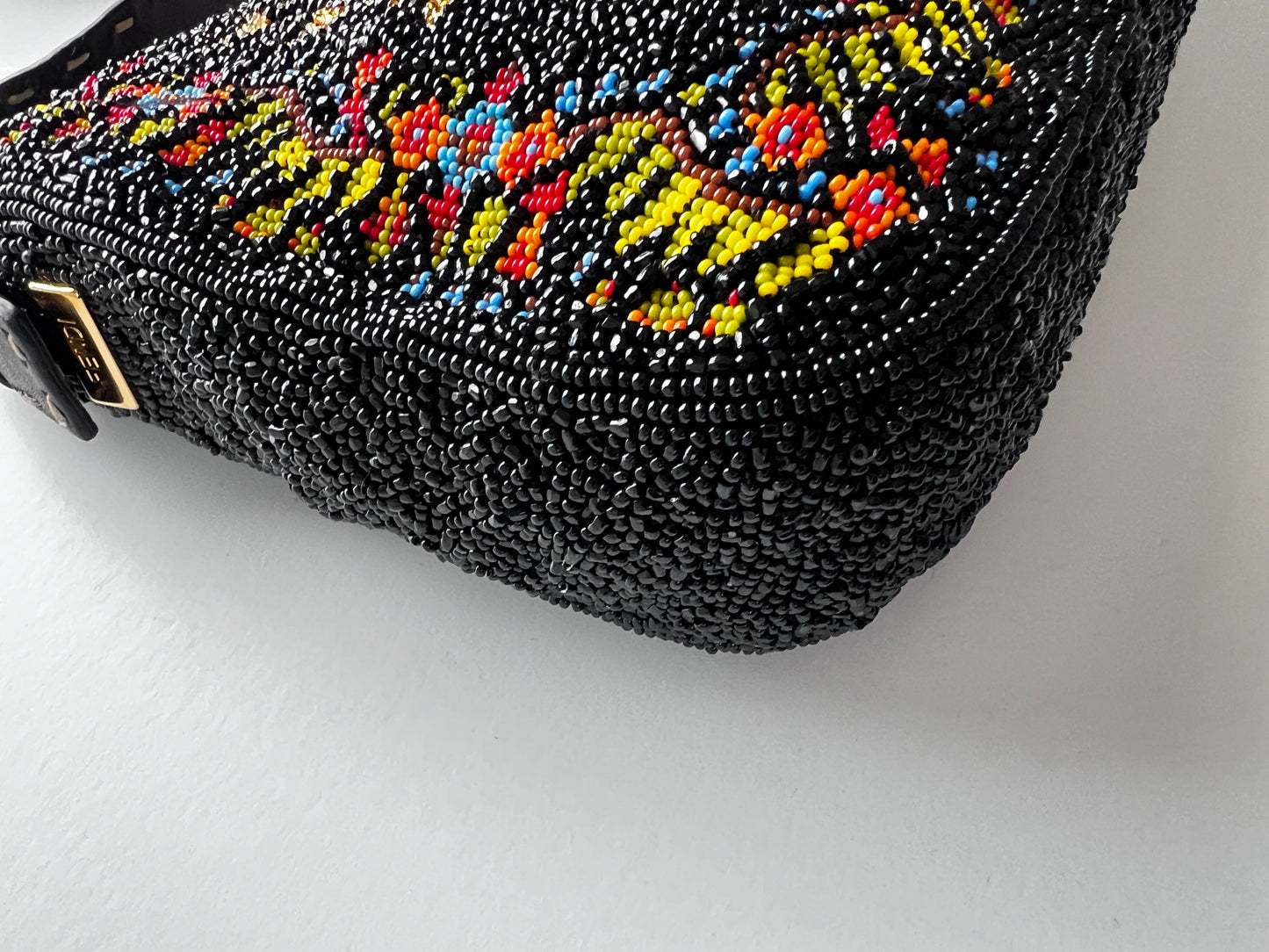 Pre-owned Rare Fendi cross stitch floral pattern beaded baguette