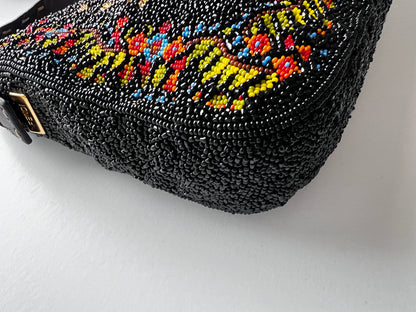 Pre-owned Rare Fendi cross stitch floral pattern beaded baguette