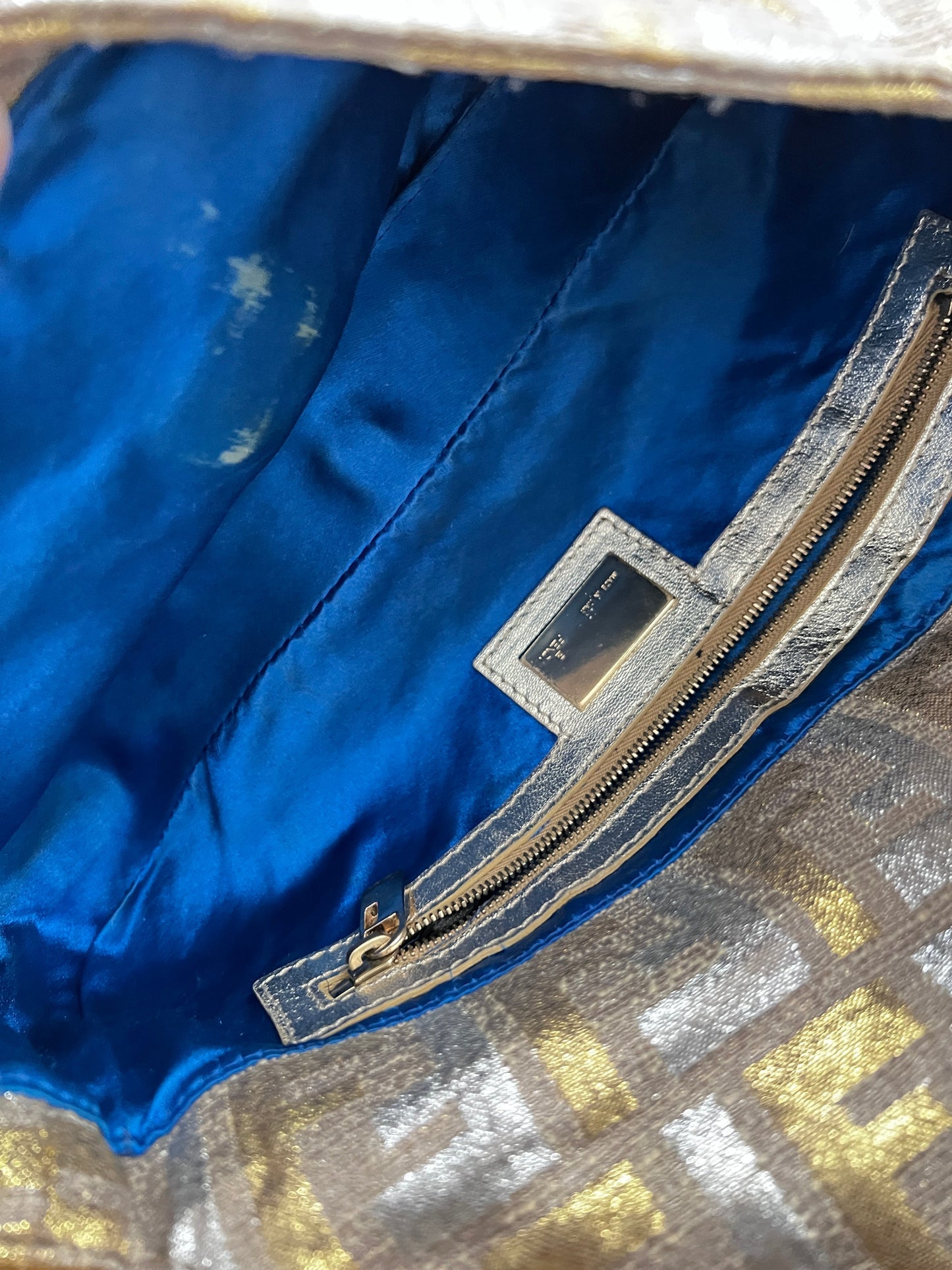 Fendi golden&silver embroidered zucca baguette