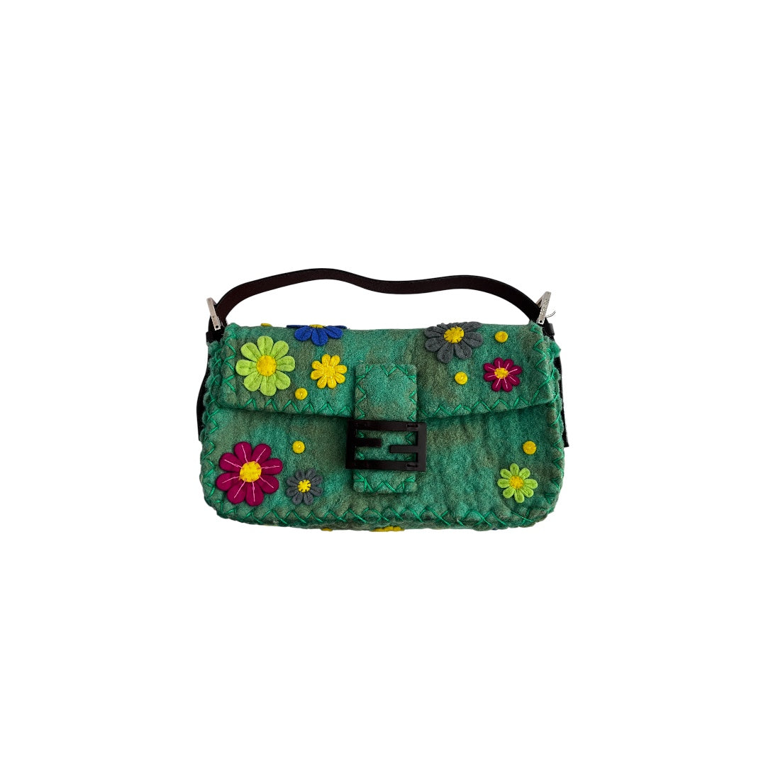 Fendi Vintage Fendi Green Felt flower baguette
