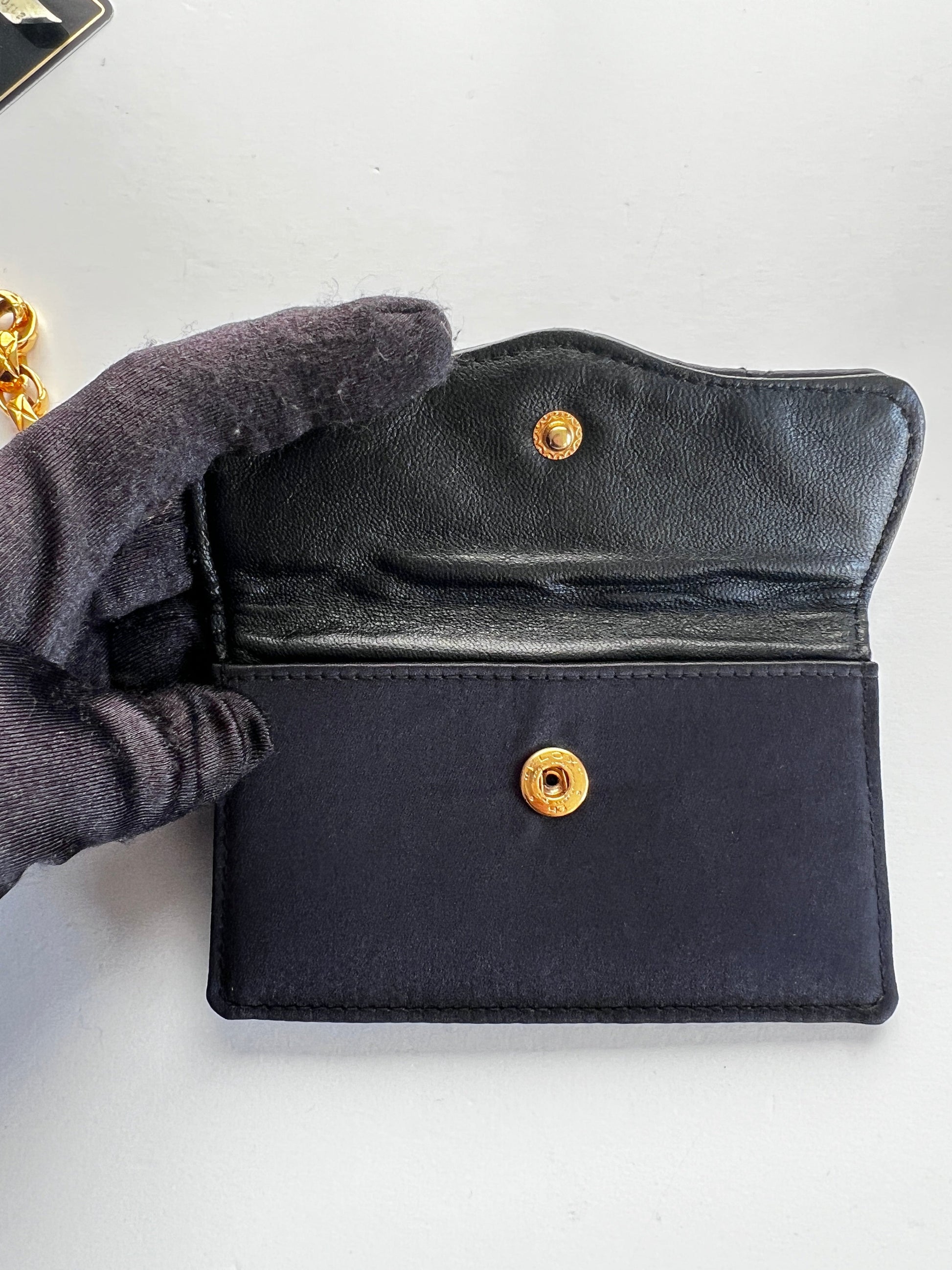 Vintage Chanel satin & leather flap bag with card holder