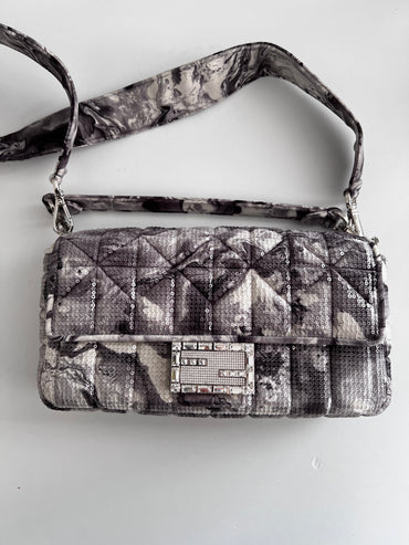 Fendi marble print sequin magnetic buckle baguette