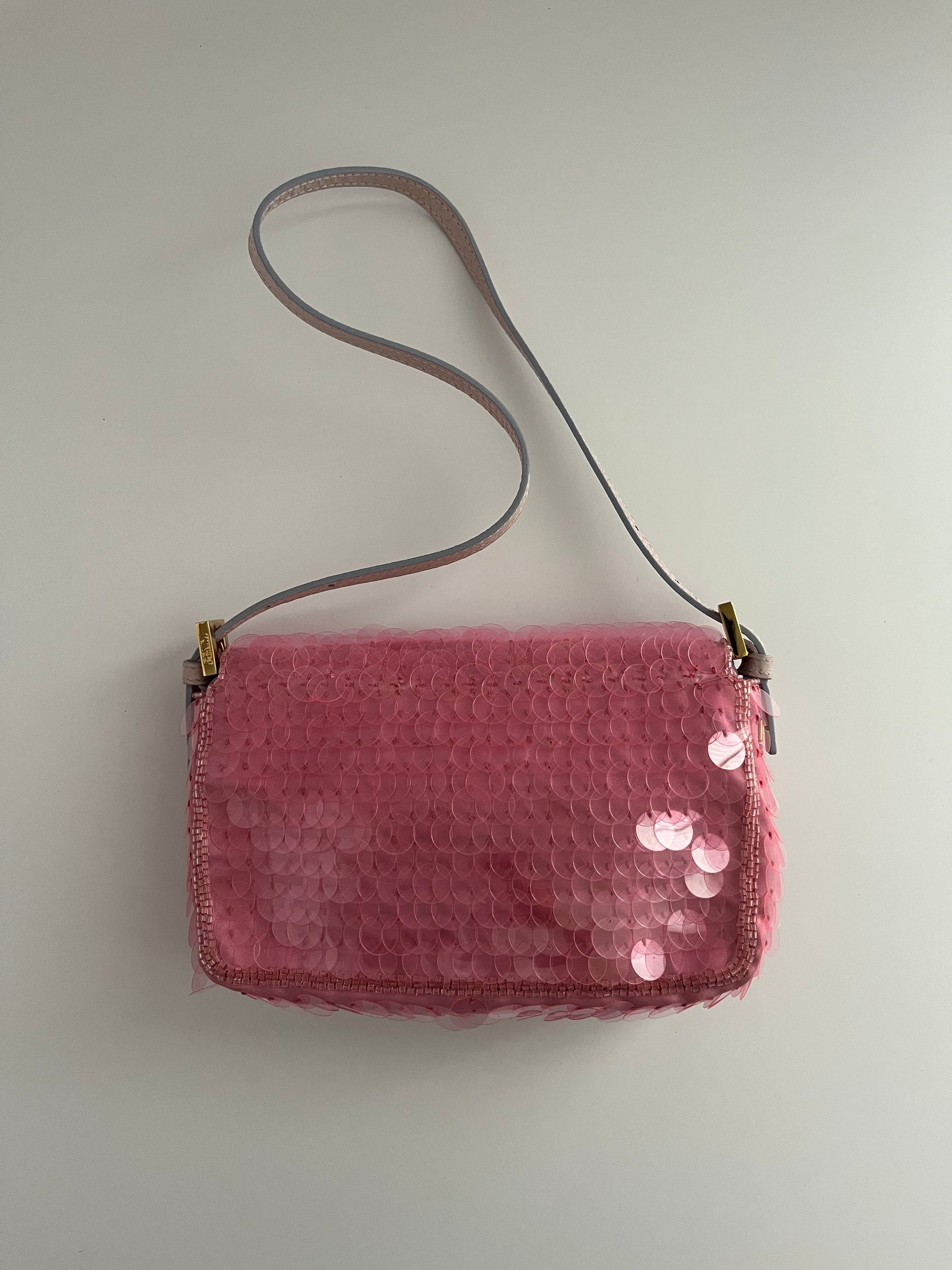 Fendi baguette mini pink sequin shoulder bag