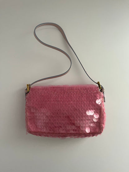 Fendi baguette mini pink sequin shoulder bag