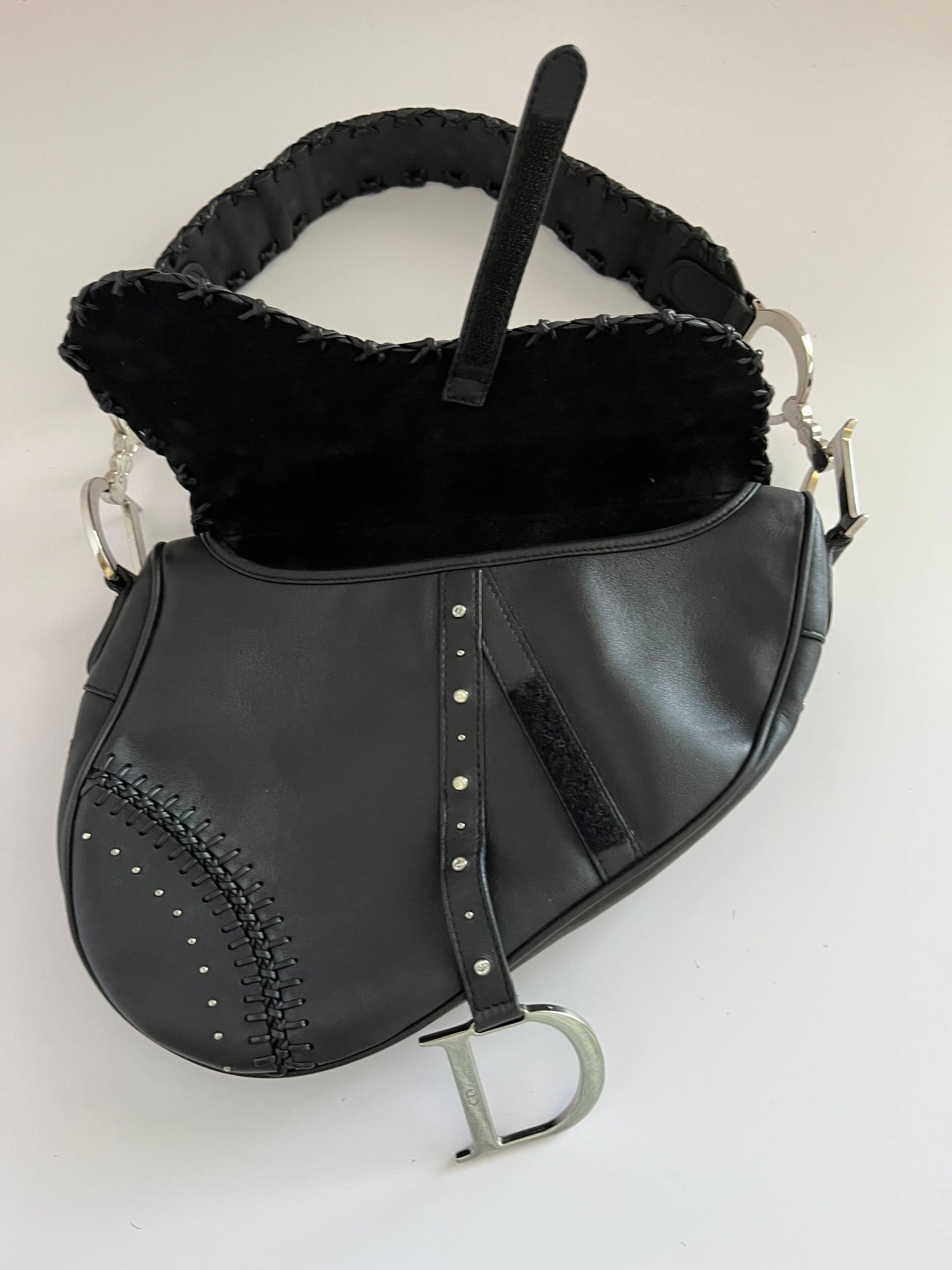 Dior Saddle Vintage love&peace limited edition black leather shoulder bag