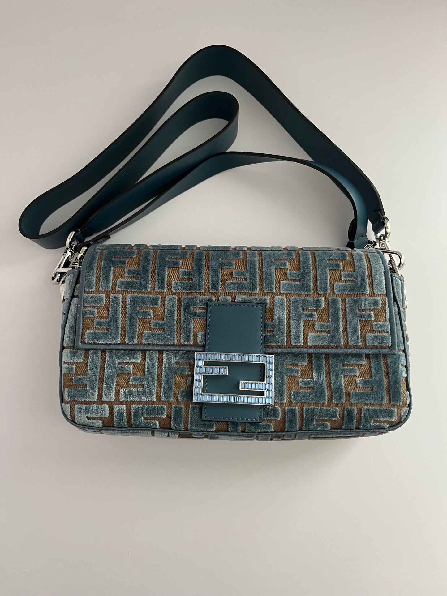 Fendi baguette new style FF velvet silver hardware shoulder bag NWOT