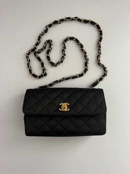 Chanel classic flap mini black satin gold hardware shoulder bag
