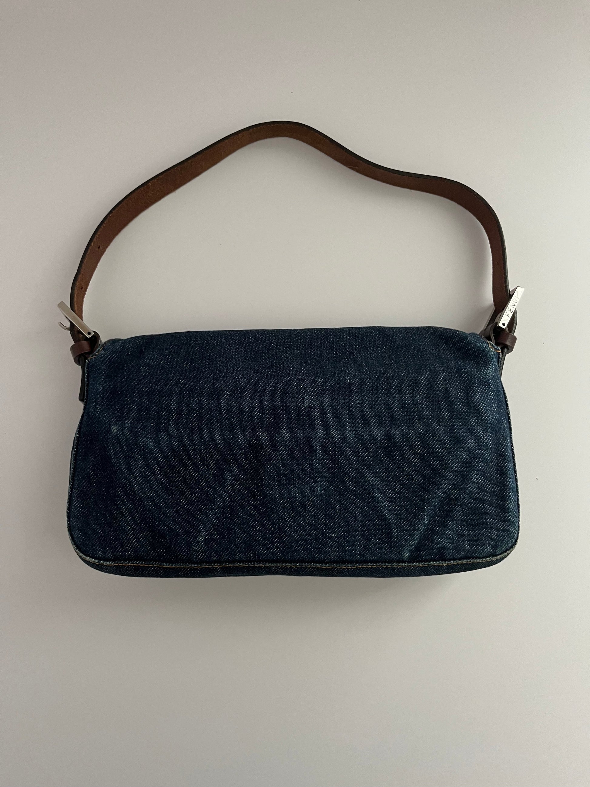 Fendi baguette blue jeans leather silver hardware shoulder bag