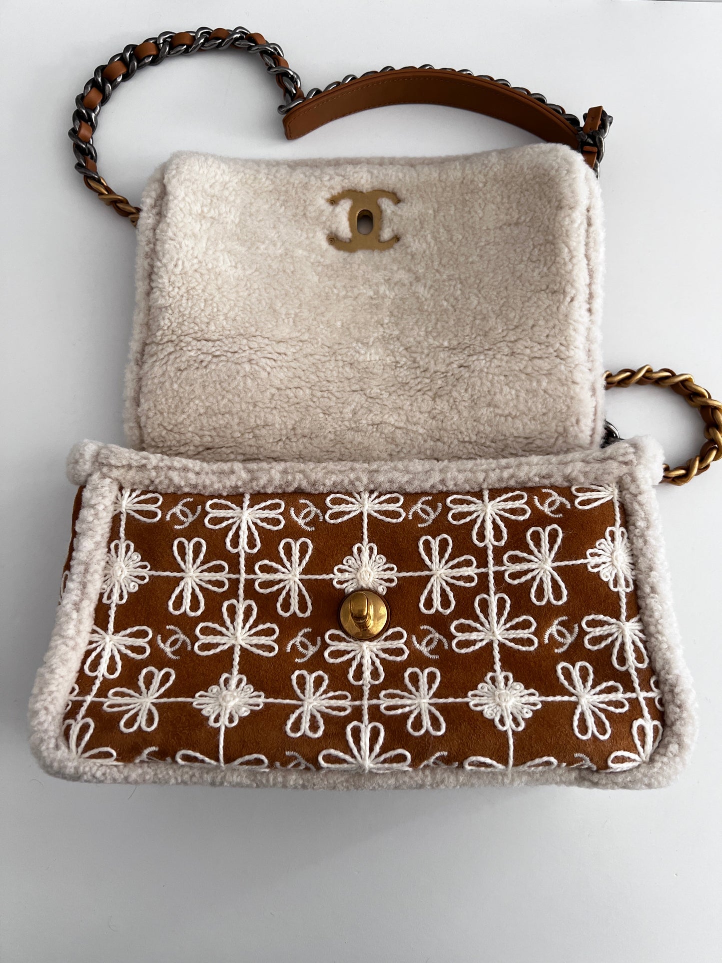 Chanel embroidered shearling 19bag