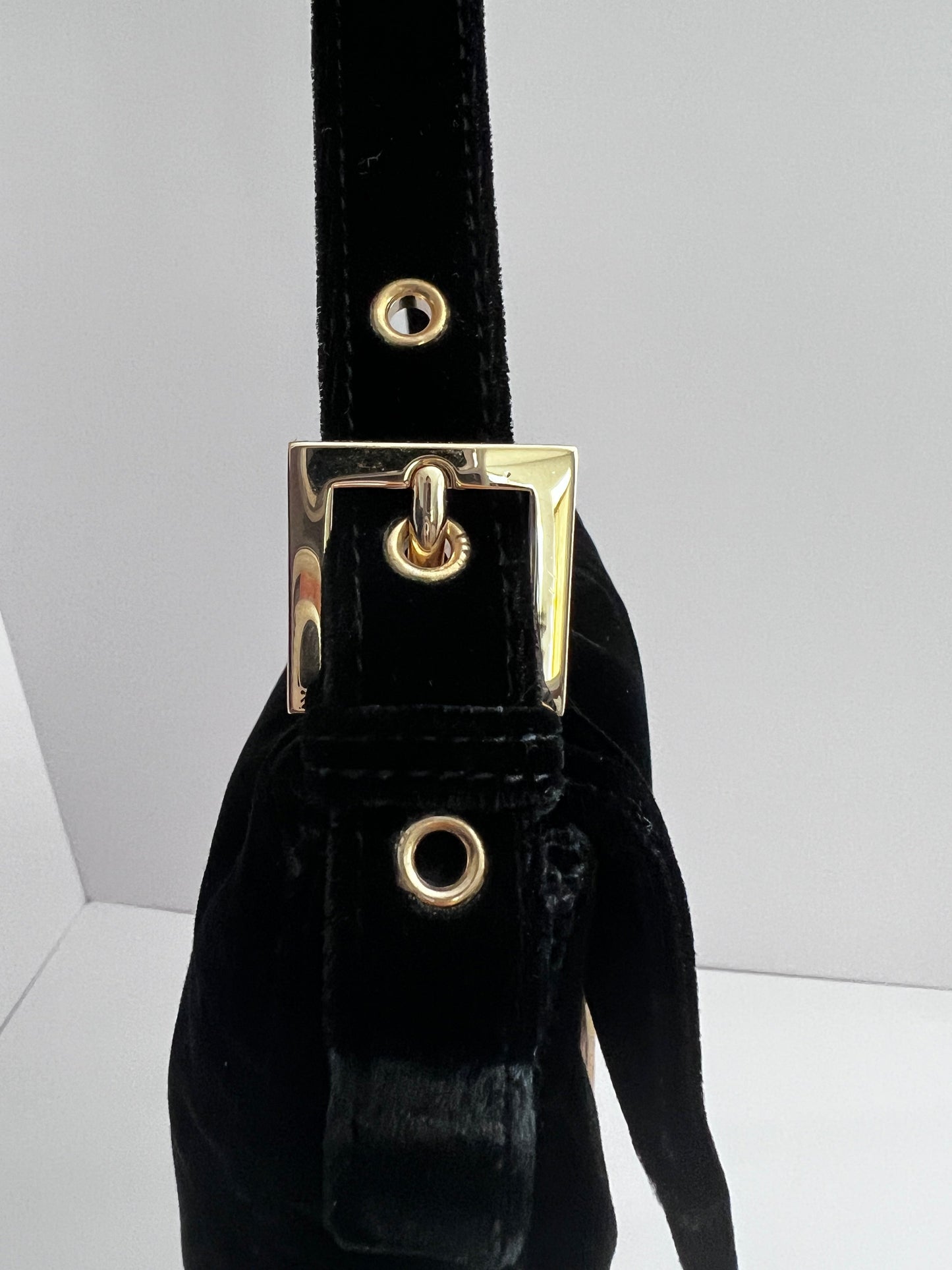 Fendi Black Velvet Gold tassels baguette