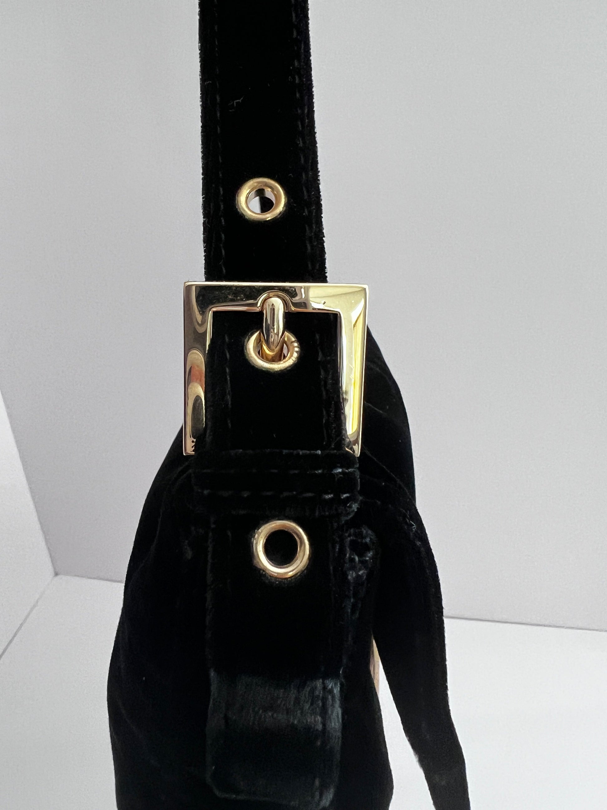 Fendi Black Velvet Gold tassels baguette