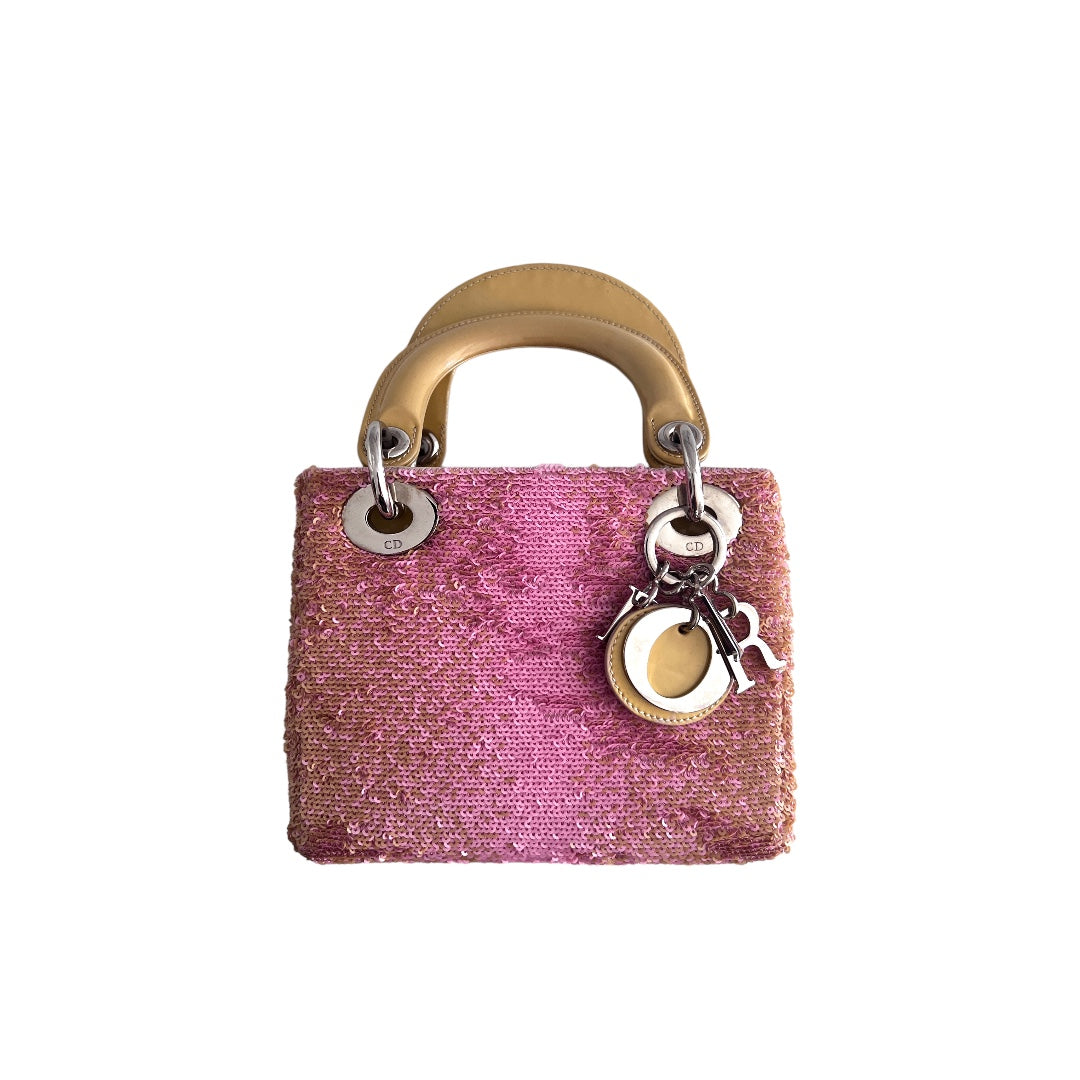 Dior Dior pink sequin mini lady dior bag