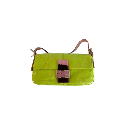 Vintage Fendi Neon Green Python Skin Baguette