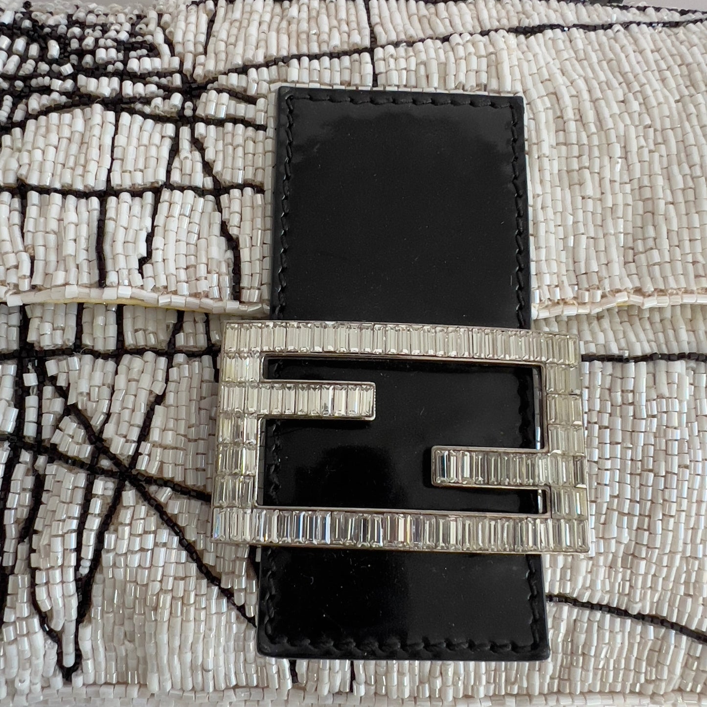 Vintage Fendi White& Black “Spider web”Beaded Baguette Rare