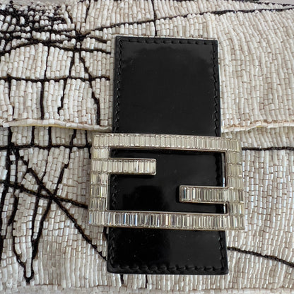 Vintage Fendi White& Black “Spider web”Beaded Baguette Rare