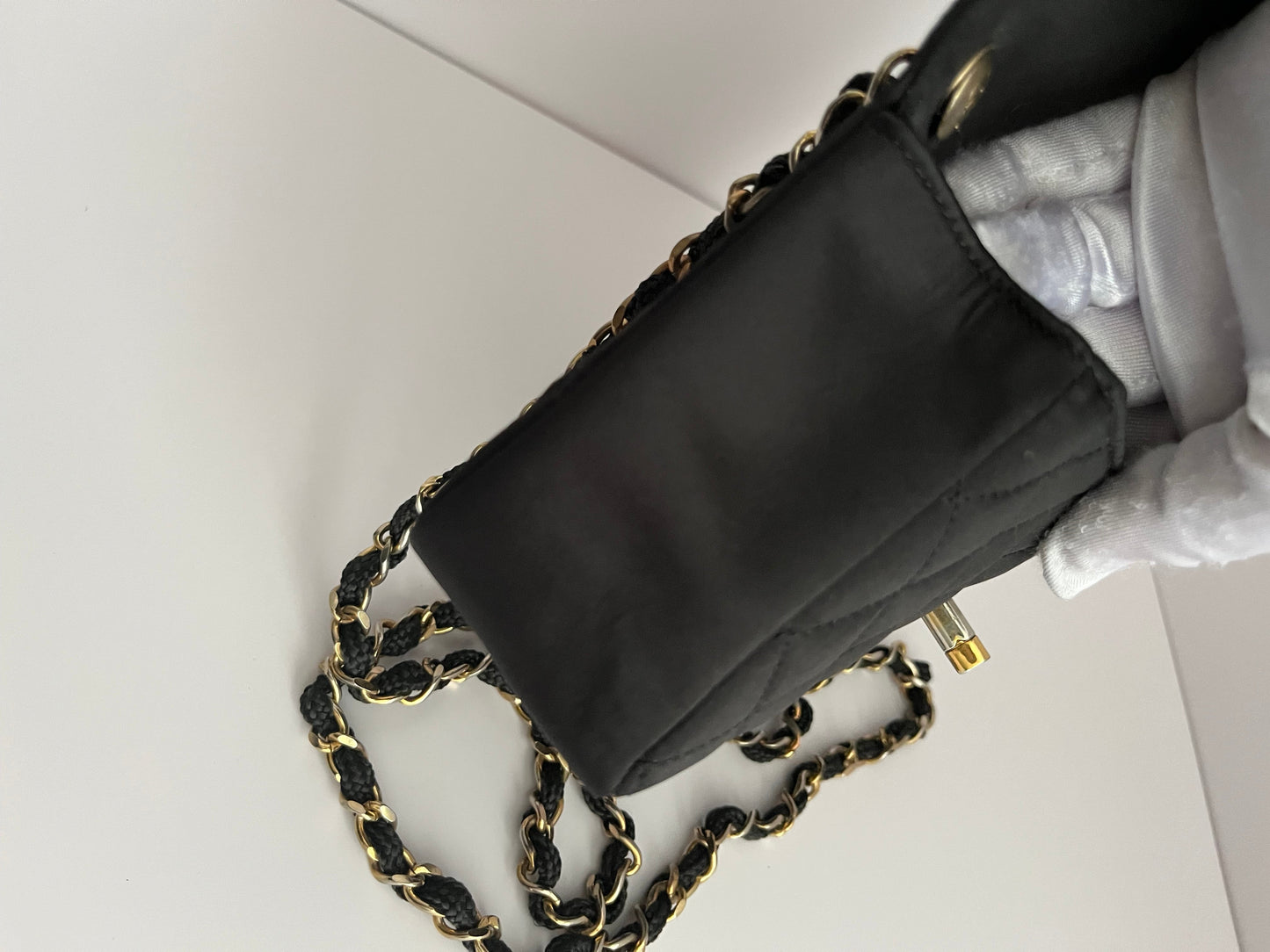 Chanel classic flap mini black satin gold hardware shoulder bag