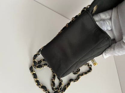 Chanel classic flap mini black satin gold hardware shoulder bag