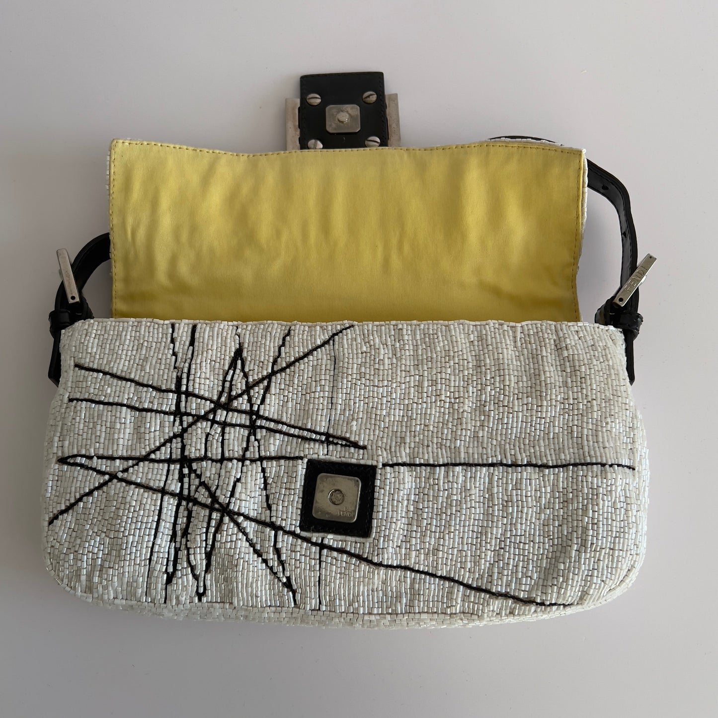 Vintage Fendi White& Black “Spider web”Beaded Baguette Rare