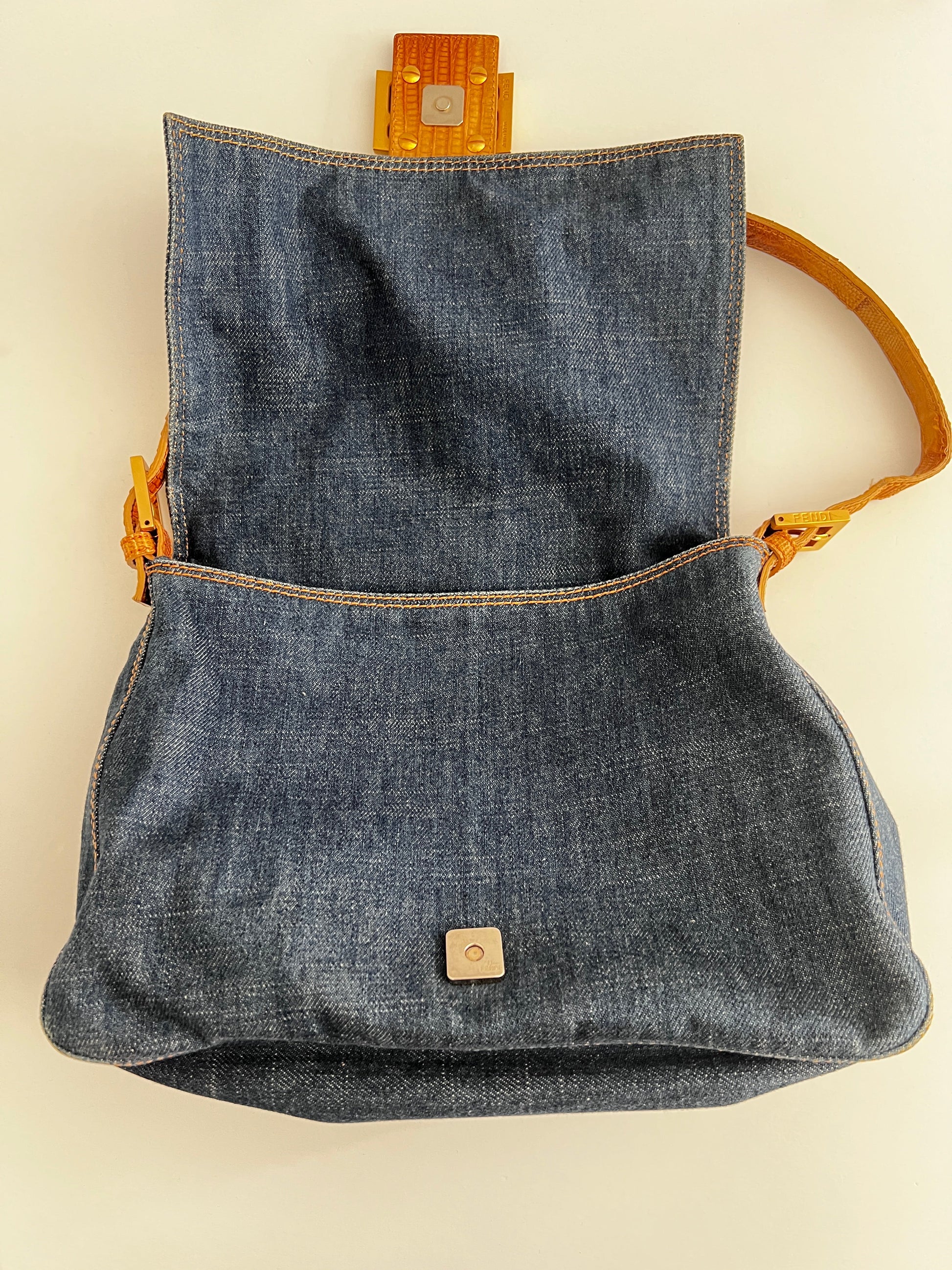 Fendi mamma lizard denim baguette