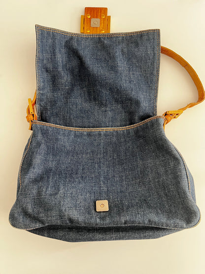 Fendi mamma lizard denim baguette