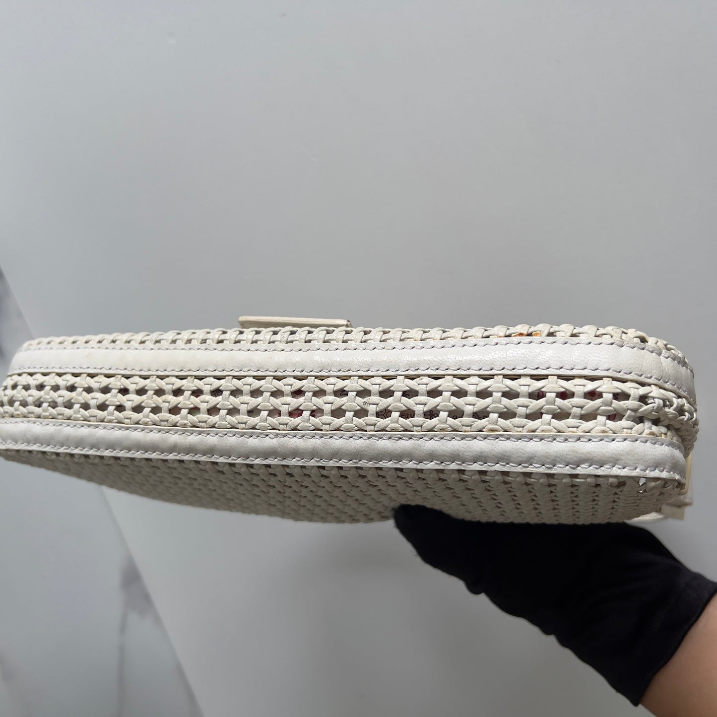 Vintage Fendi Offwhite Woven Leather Baguette